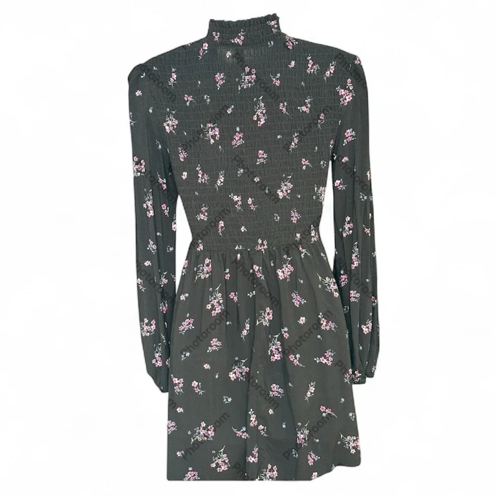 Wild Fable Mock Neck balloon sleeve Mini Dress Black Floral size small